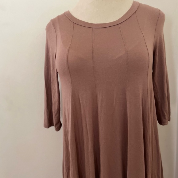 MOA Collection Plus Size 3/4 Sleeves A-Line Swing Trapeze Midi Dress Taupe Mocha - Picture 9 of 13